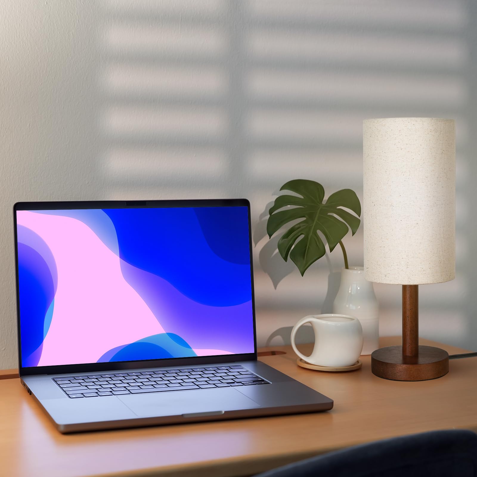 LALISU Small Table Lamp - Black-Walnut Wood Nightstand Lamp with Linen Lampshade, 5.9x4.7x17 inches, LED Bulb Included, Ideal for