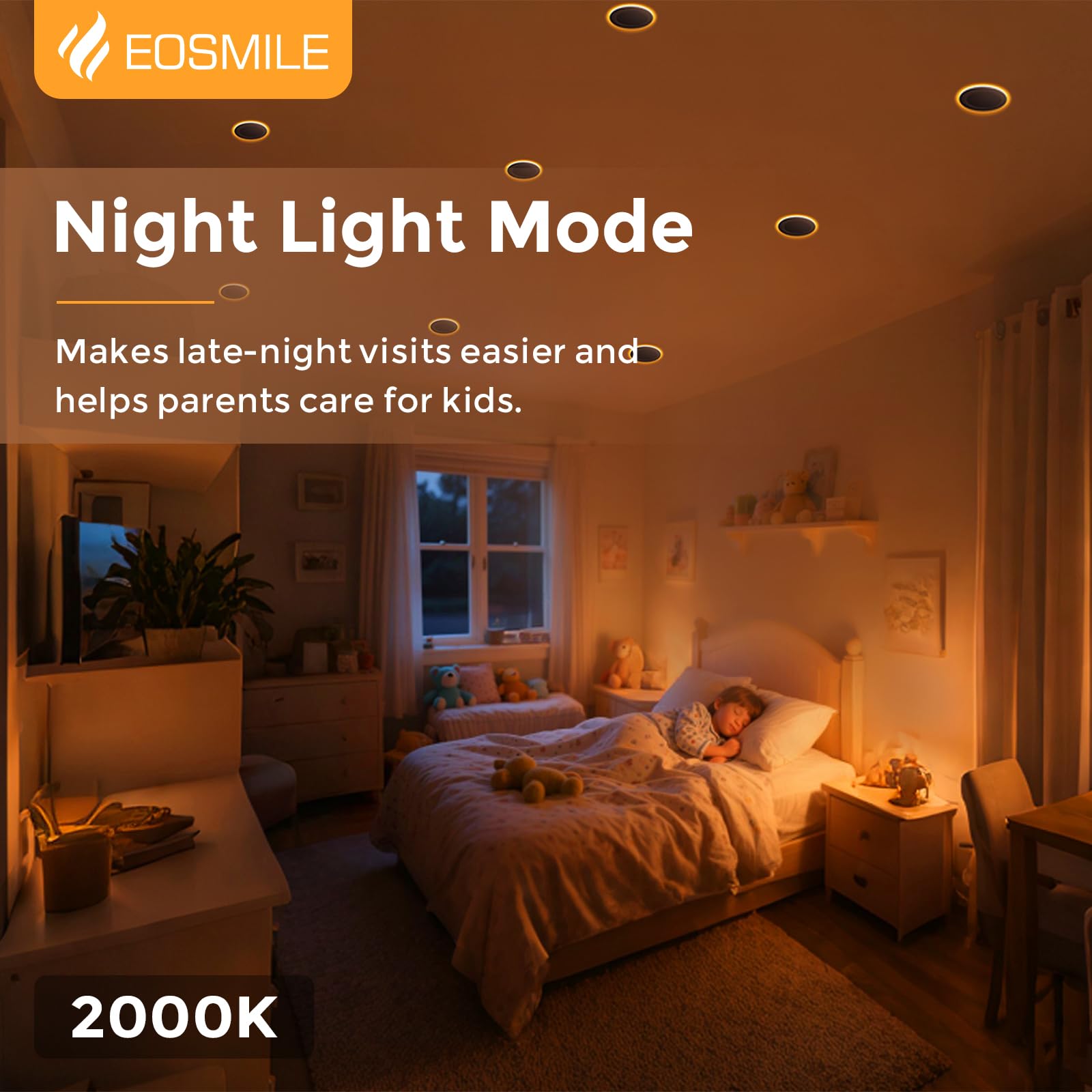 Eosmile 12 Pack White Recessed Lighting With 4 Inch Night Light  2700K-5000K Selectable  Canless Wafer Light 9W  120V  750Lm  Dimmable  Etl Fcc