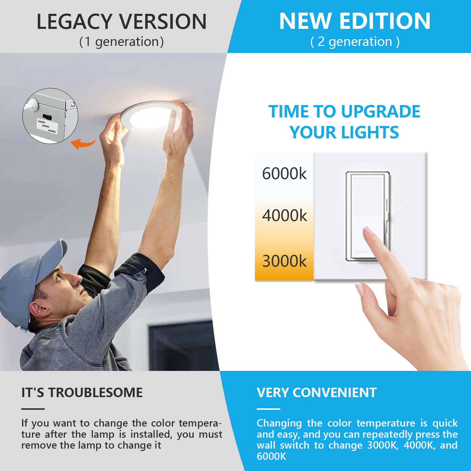 JARLSTAR 8 Inch LED Recessed Light, 12 Pack, 3CCT Dimmable, Aluminum, Model JSD18W, 3000K/4000K