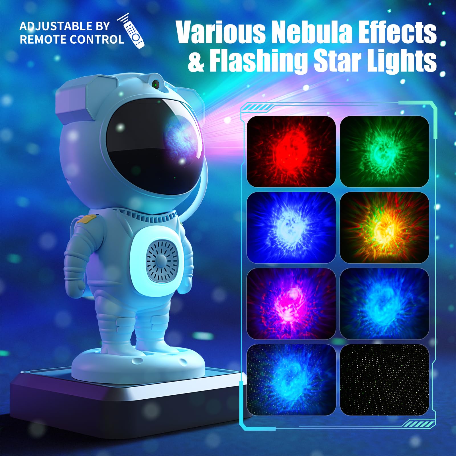 Jioote Astronaut Galaxy Projector with Bluetooth Speaker, Remote Control, Adjustable Angle, Small, Blue, Model JN117