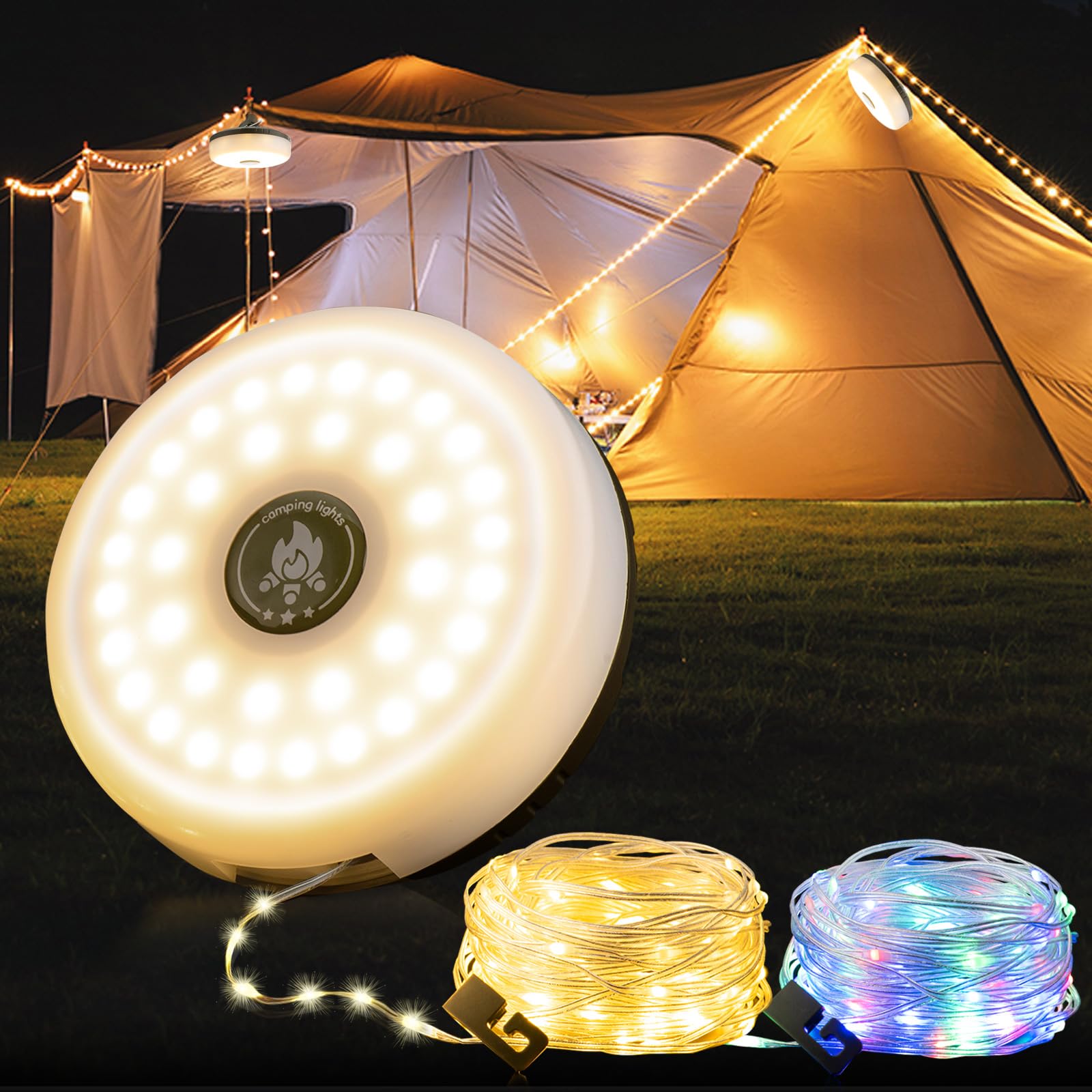 Sutaig Camping String Lights, 4 in 1 Lantern, 8 Lighting Modes, Waterproof, Type-C Fast Charging, 32.8Ft, Black, Model SSDC-Multicolor
