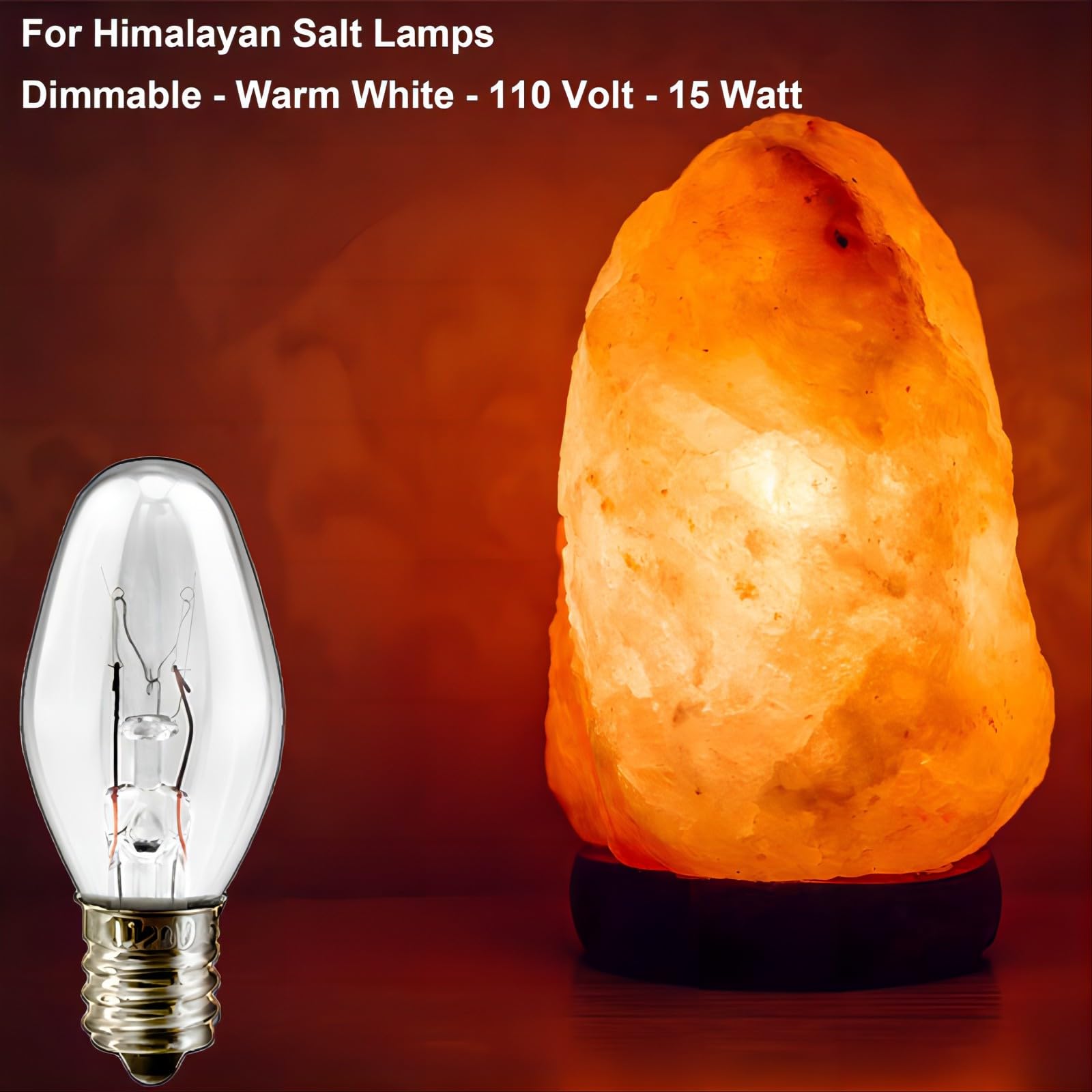 SalPhines C7 Light Bulbs - 15W Dimmable Replacement Bulbs for Salt Lamps, Clear Glass, 24-Pack