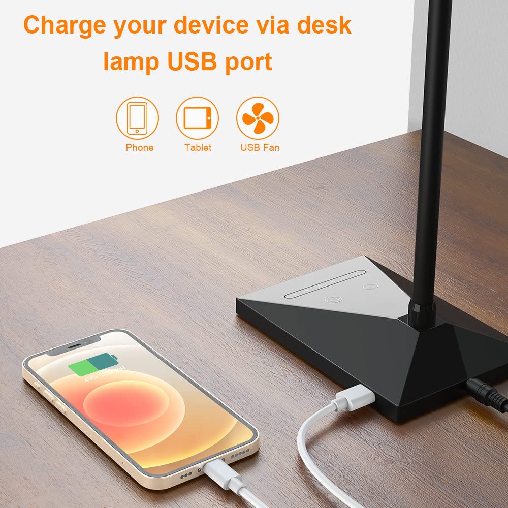 Vansuny Led Desk Lamp With Usb Charging Port, Eye-Caring, 5 Color Modes,6 Brightness Levels, Touch Control, Flexible Gooseneck,