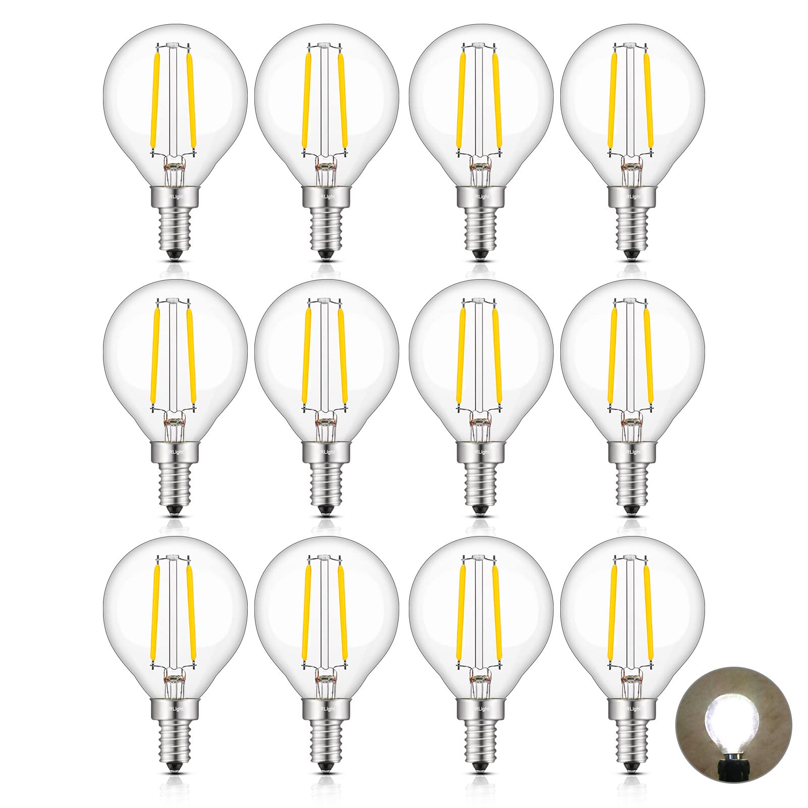 CRLight G16.5 LED Chandelier Bulbs, 2W = 25W Eqv 250LM, 4000K Neutral White, E12 Candelabra Clear Glass Vintage Edison Globe Lig