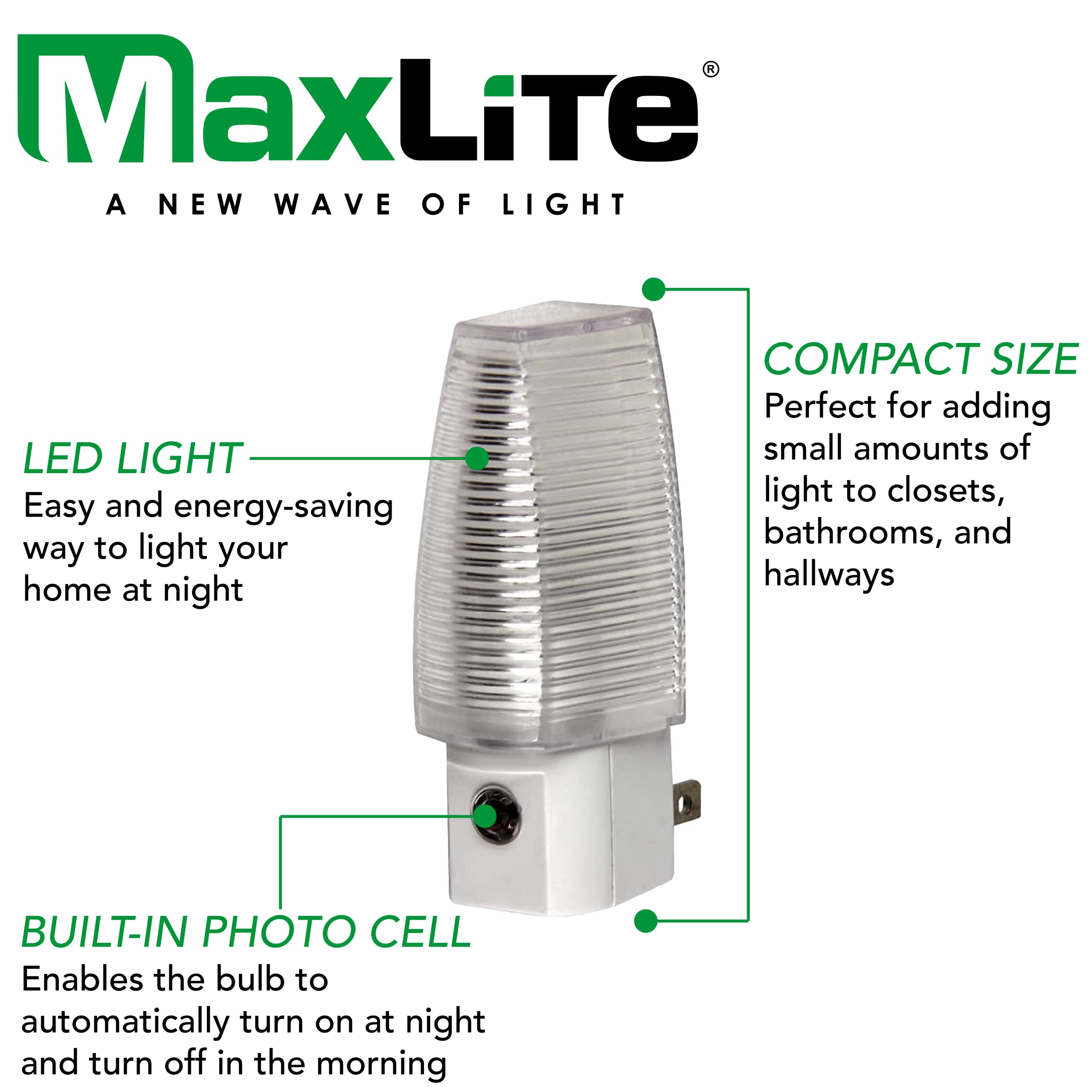 MaxLite Plug-in Night Light, Dusk to Dawn, White, 1 Count, Model UNL-DTDS