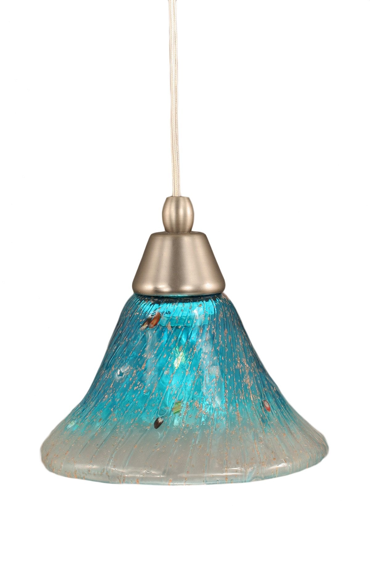 Toltech Lighting 22-Bn-458 7-Inch Cord Mini-Pendant Light Brushed Nickel Finish With Teal Crystal Glass