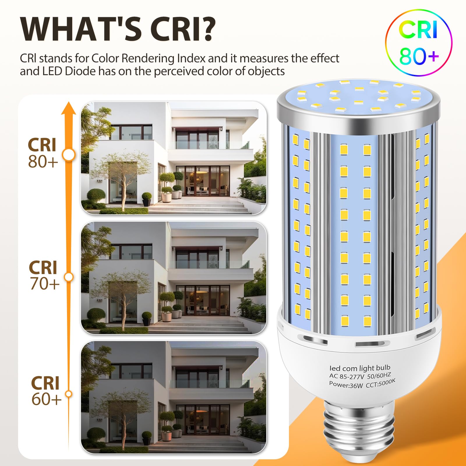 XYCN 6 Pack 36W Corn LED Light Bulb, 5000K Daylight, E26/E39 Base, 5400LM, Aluminum, Energy Efficient