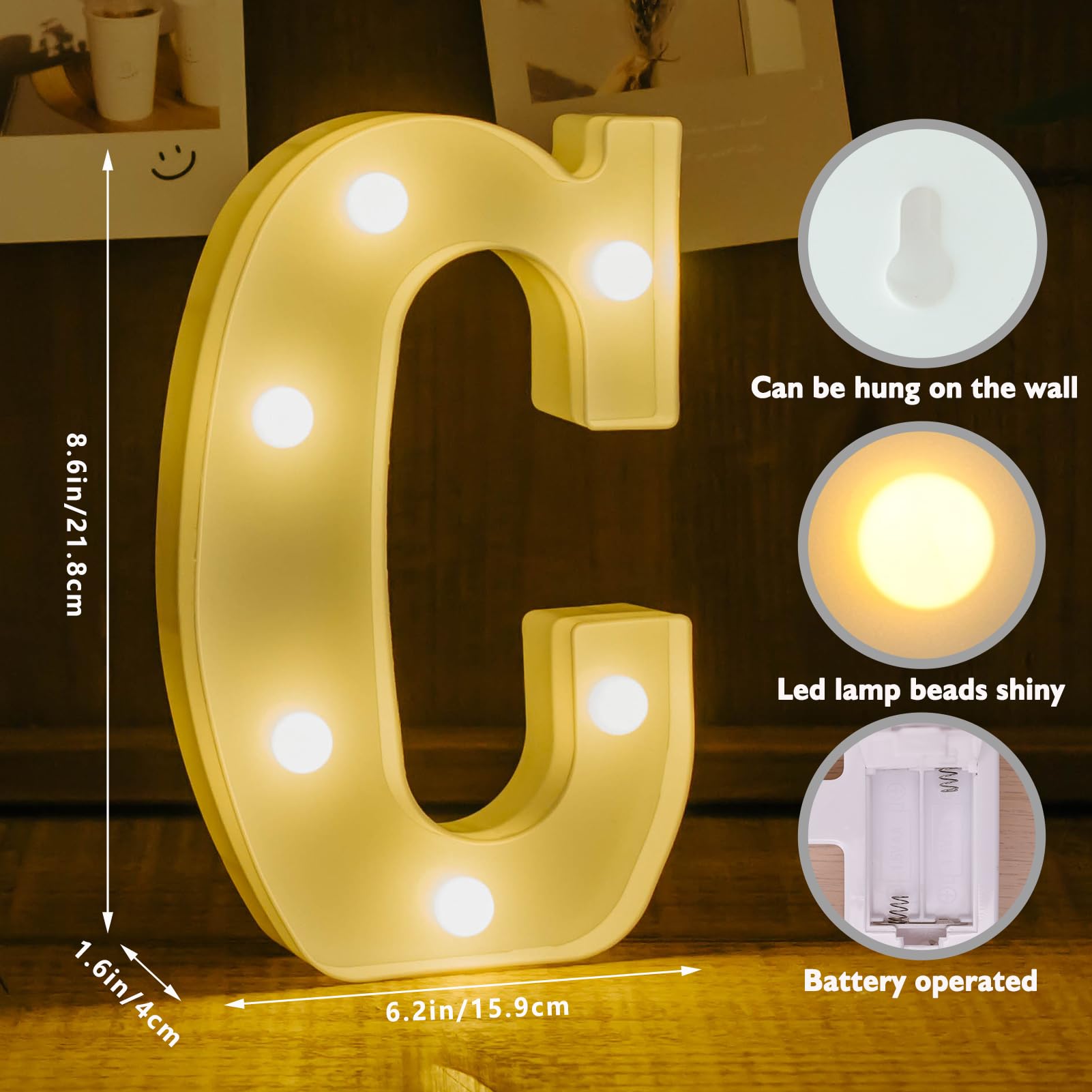 IFDGCTK LED Light Up Letter C, Decorative Battery Powered Marquee Light, Warm Light, Plastic Home Decor for Party and Night Light