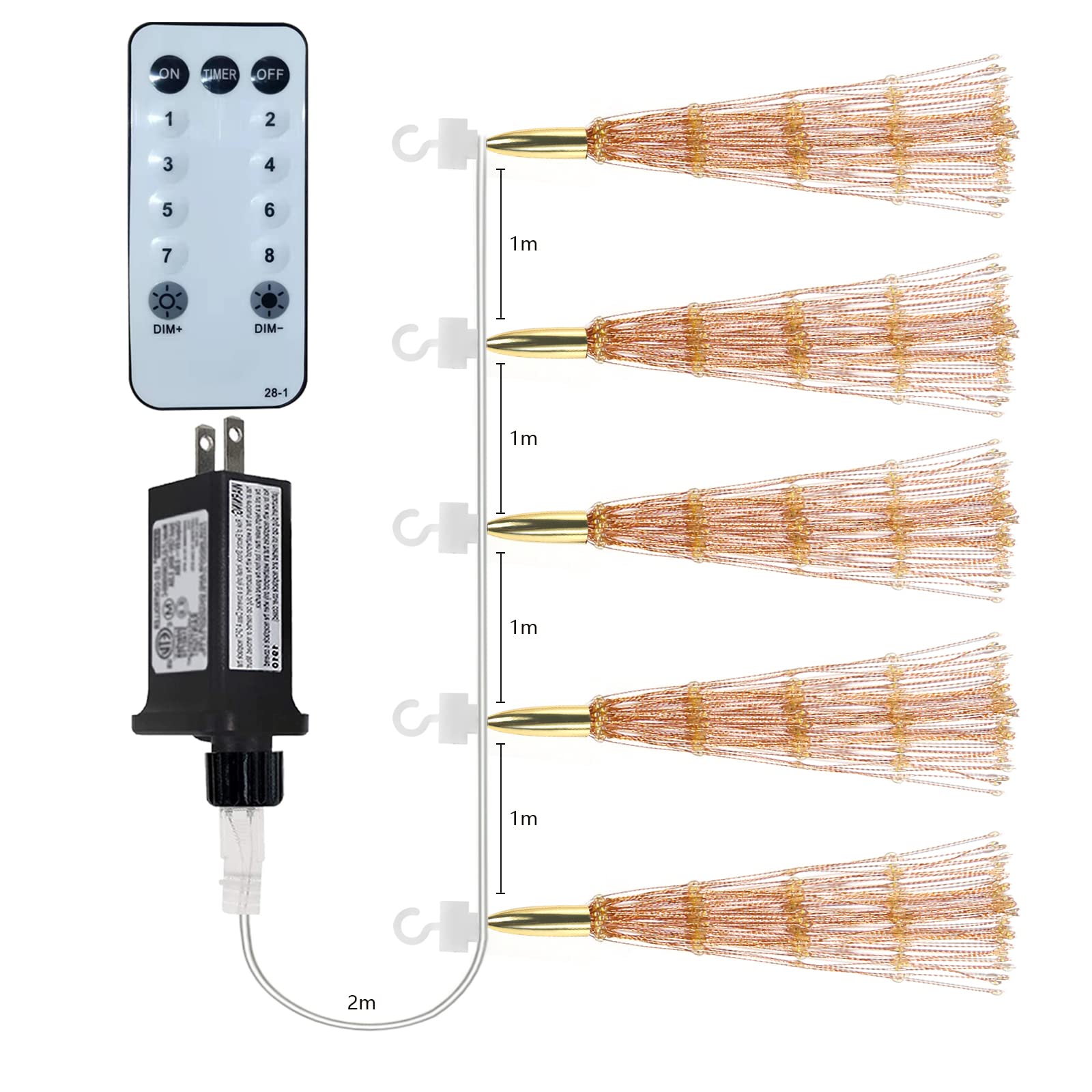 PXBNIUYA Starburst Sphere Lights, 1000LED, 8 Modes, Waterproof, Copper Wire, Warm White, Model YHD-001, 5 Pack