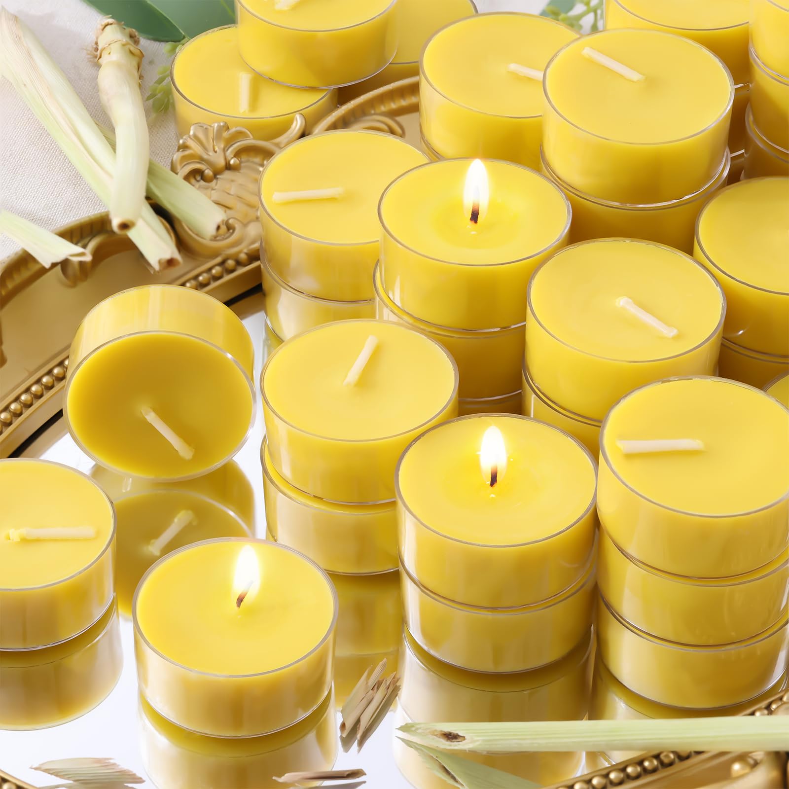 DEVI Fresh Citronella Highly Scented Tea Lights Candles 96 Pack  4-5 Hours Natural Palm Tea Candles Bulk for Home Scented  Small Indoor Summer Scented Tealight Votives for Home  Patio Garden Yard