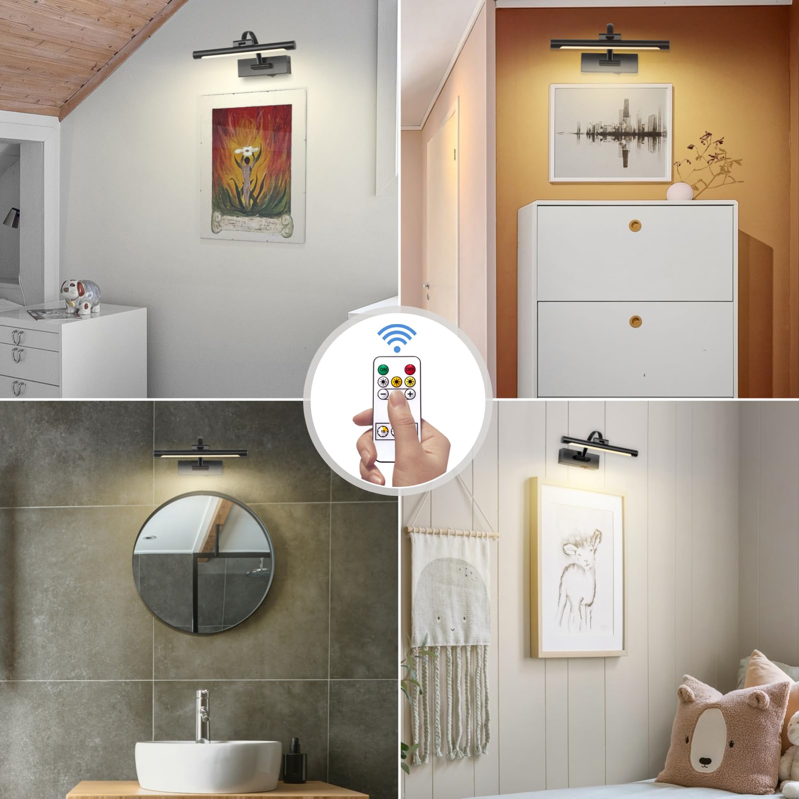 Tassuowell Battery Powered Picture Light With Remote And Timer,Full Metal Art Light With Swing Arm,12 Inch Dimmable,3Cct In One,