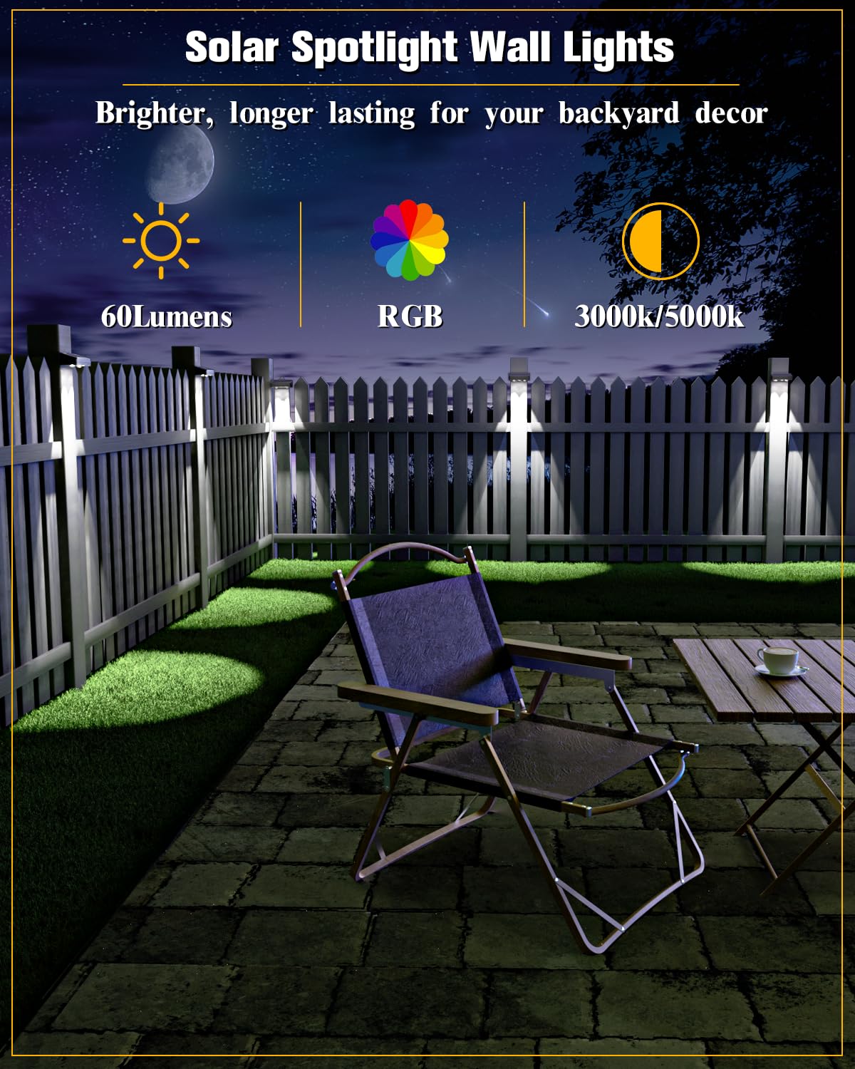 JOFIOS Solar Fence Lights 16 Pack, 50 Lumens RGB Color Glow, Waterproof, Black, Model WL15