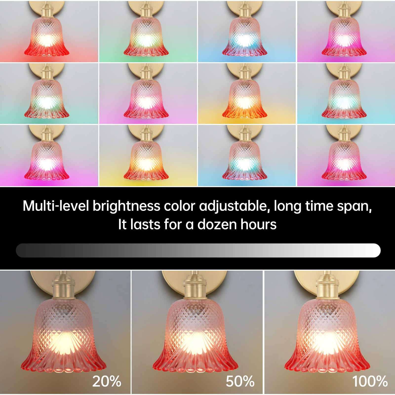 GEEZO Vintage Wall Sconce, Rechargeable Battery Light with Remote Control, Ripple Pink, Model GEEZO-Y-10, 1 Pack