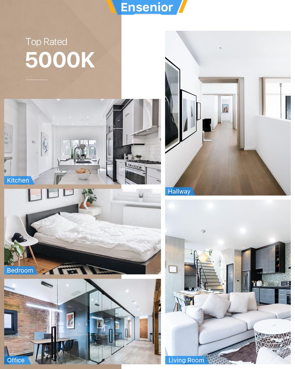 Ensenior 16 Pack 6 Inch Ultra-Thin Led Recessed Ceiling Light With Junction Box, 5000K Daylight, 12W 110W Eqv, Dimmable Can-Killer Downlight, 1050Lm High Brightness - Etl And Energy Star Certified