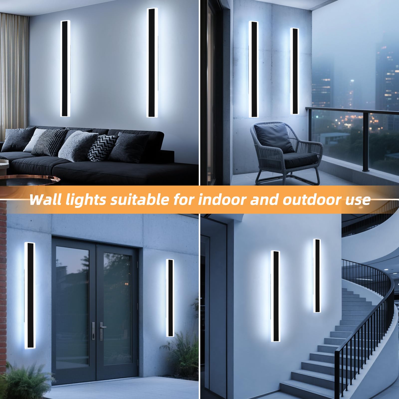 Mikeru 2Pack 47.2" LED Wall Light - 6000K Cool White, IP65 Waterproof Acrylic, Outdoor Porch Lighting Fixtures