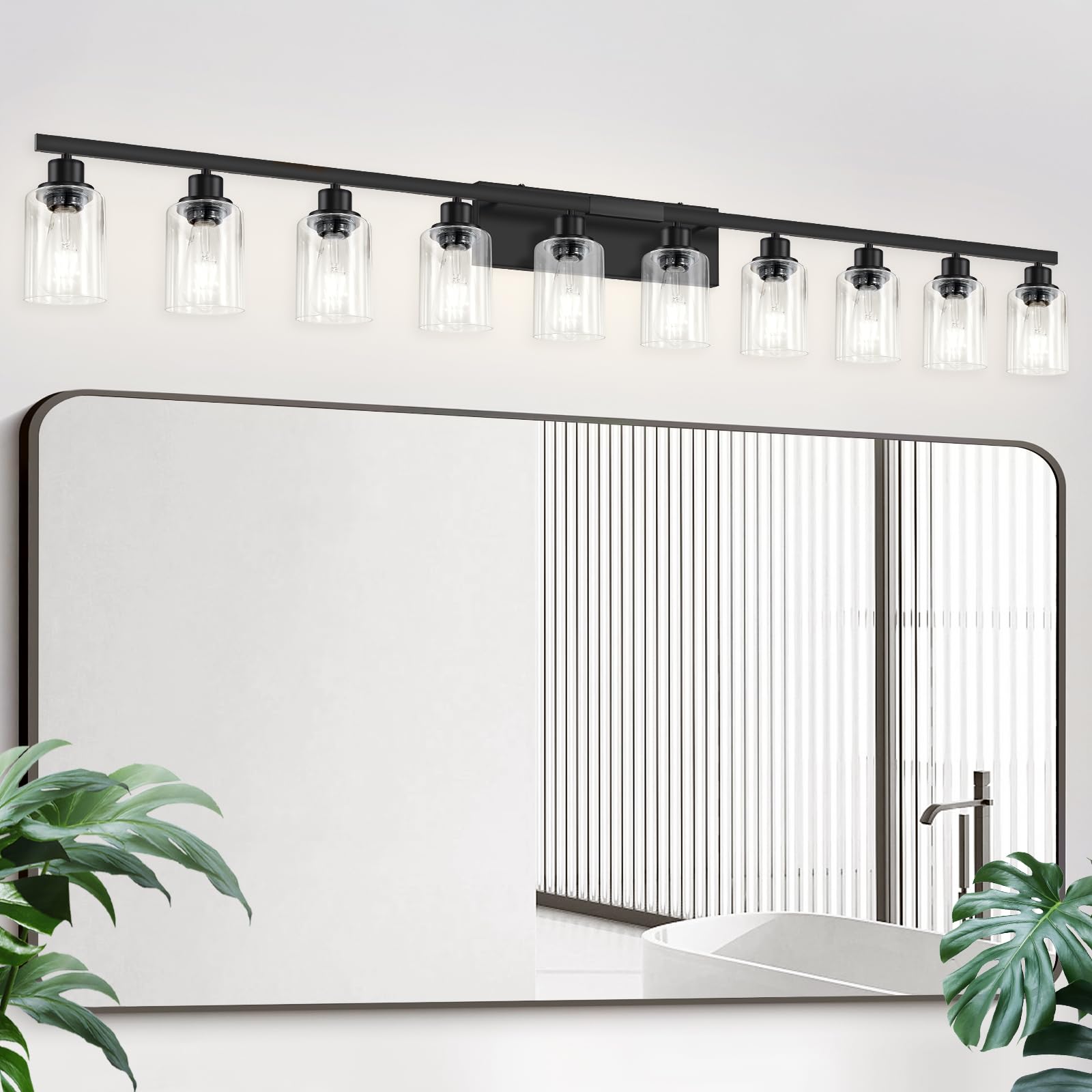 DIKAIDA 10-Light Bathroom Vanity Lights, Matte Black, Metal, 65.4in, Model BLBD-10, Modern Wall Lighting for Mirror, Bedroom, Living Room