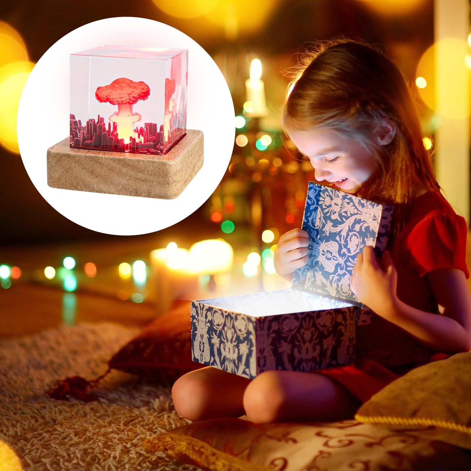 David Rocco Mushroom Cloud Nuclear Blast Lamp Ornament, Atomic Bomb Model Atmospheric Lamp, Epoxy Resin Night Light, Children'S