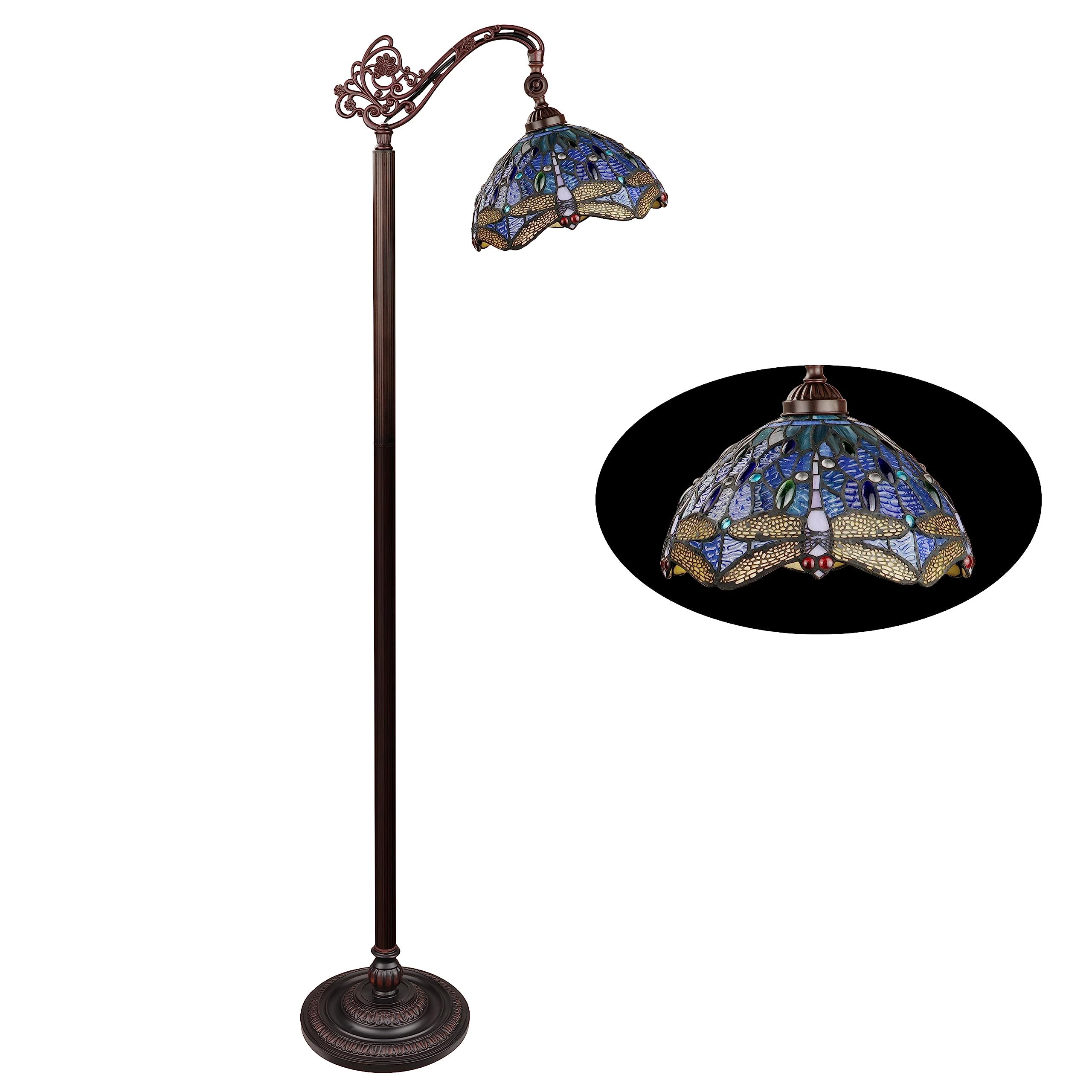 Chloe Lighting Dragonfly-Style Floor Lamp, 1-Light, Dark Bronze Finish, 11" Multicolor Glass Shade, Model CH3T524BD11-RF1