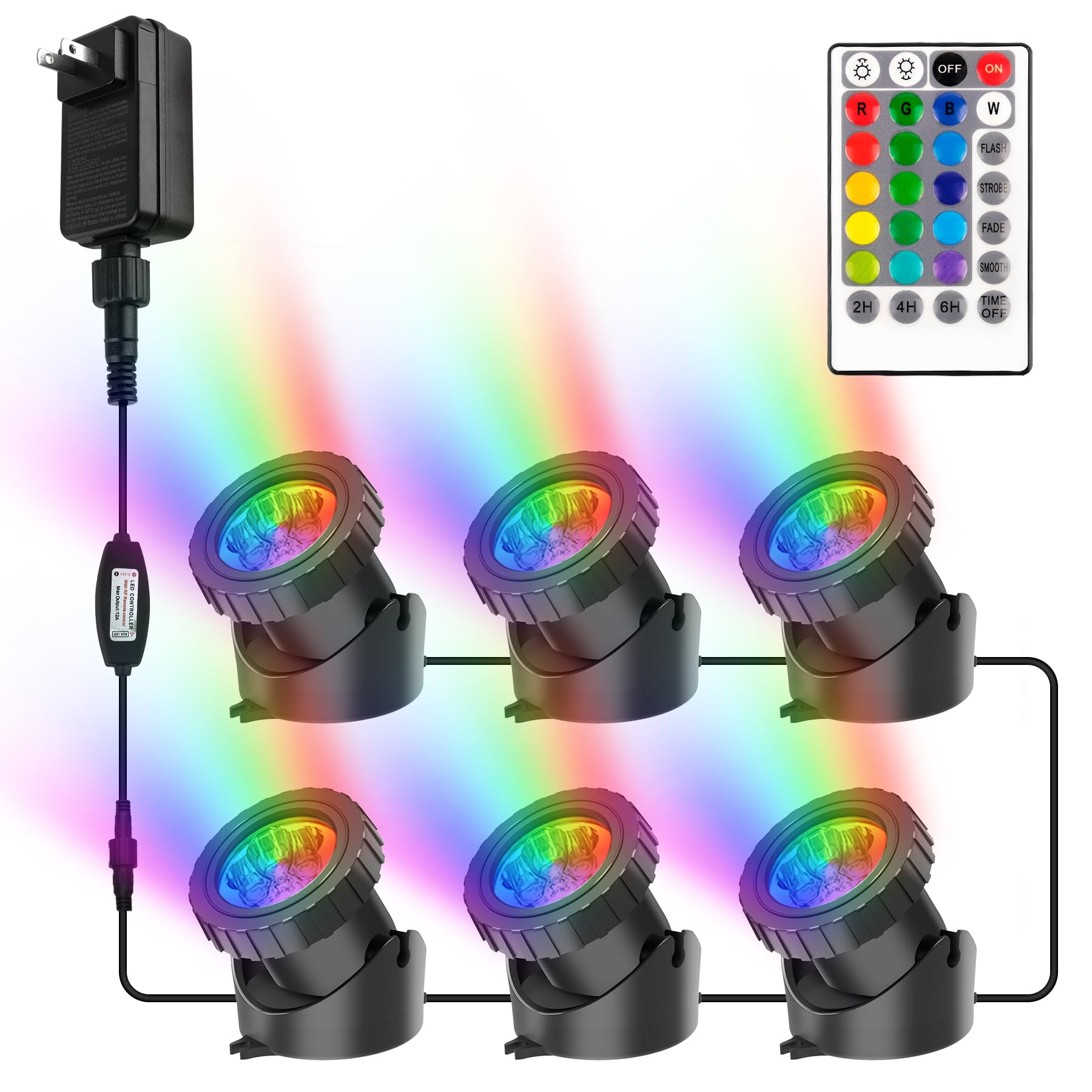 Crepow Rgb Pond Lights With Timer, Ip68 Waterproof Submersible Spotlights (Set Of 6)