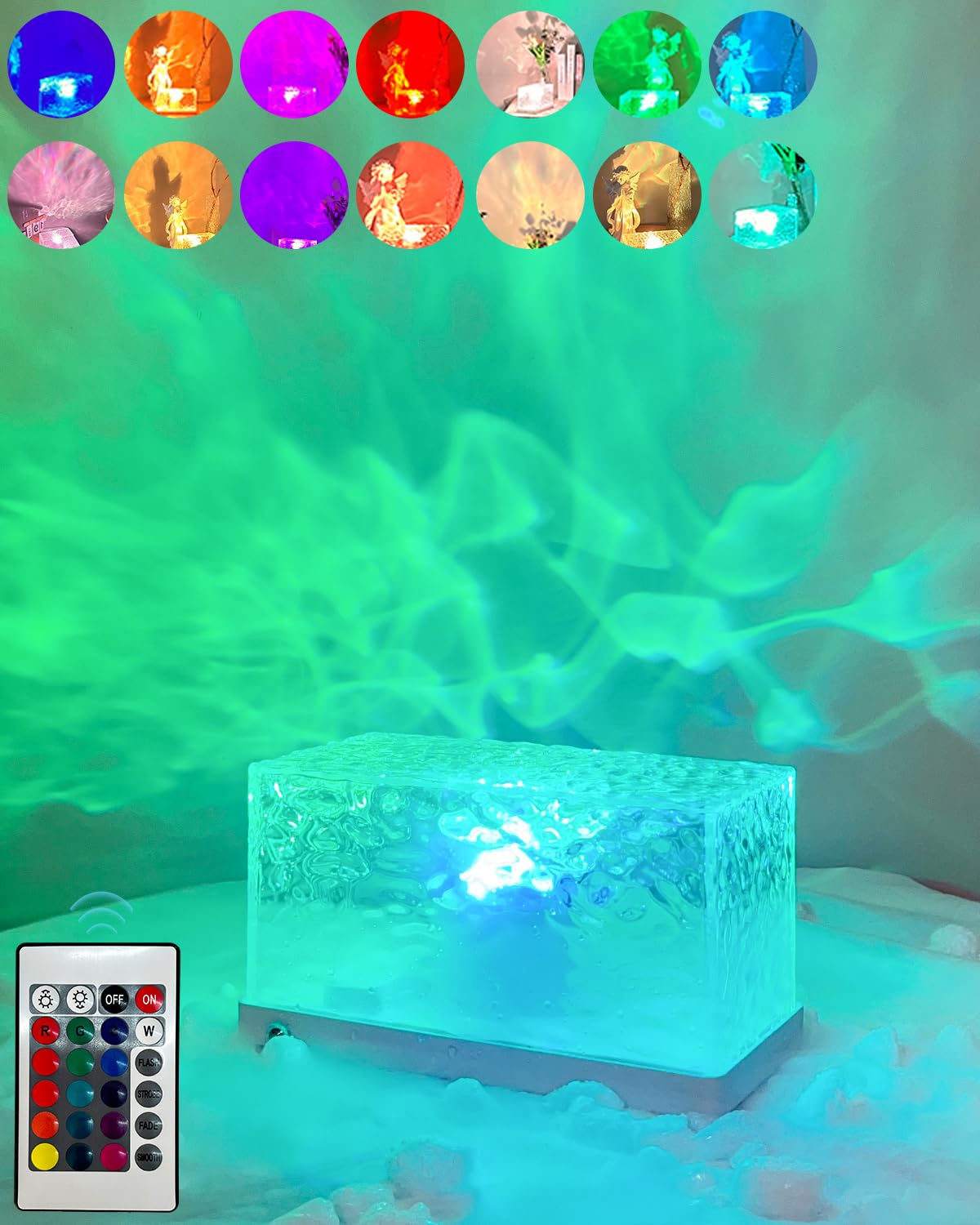 KIANDQU Rotating Water Wave Lamp Projector,Ocean Wave Light Projector,Crystal Night Light Lamp Touch Control,16 Colors RGB Light