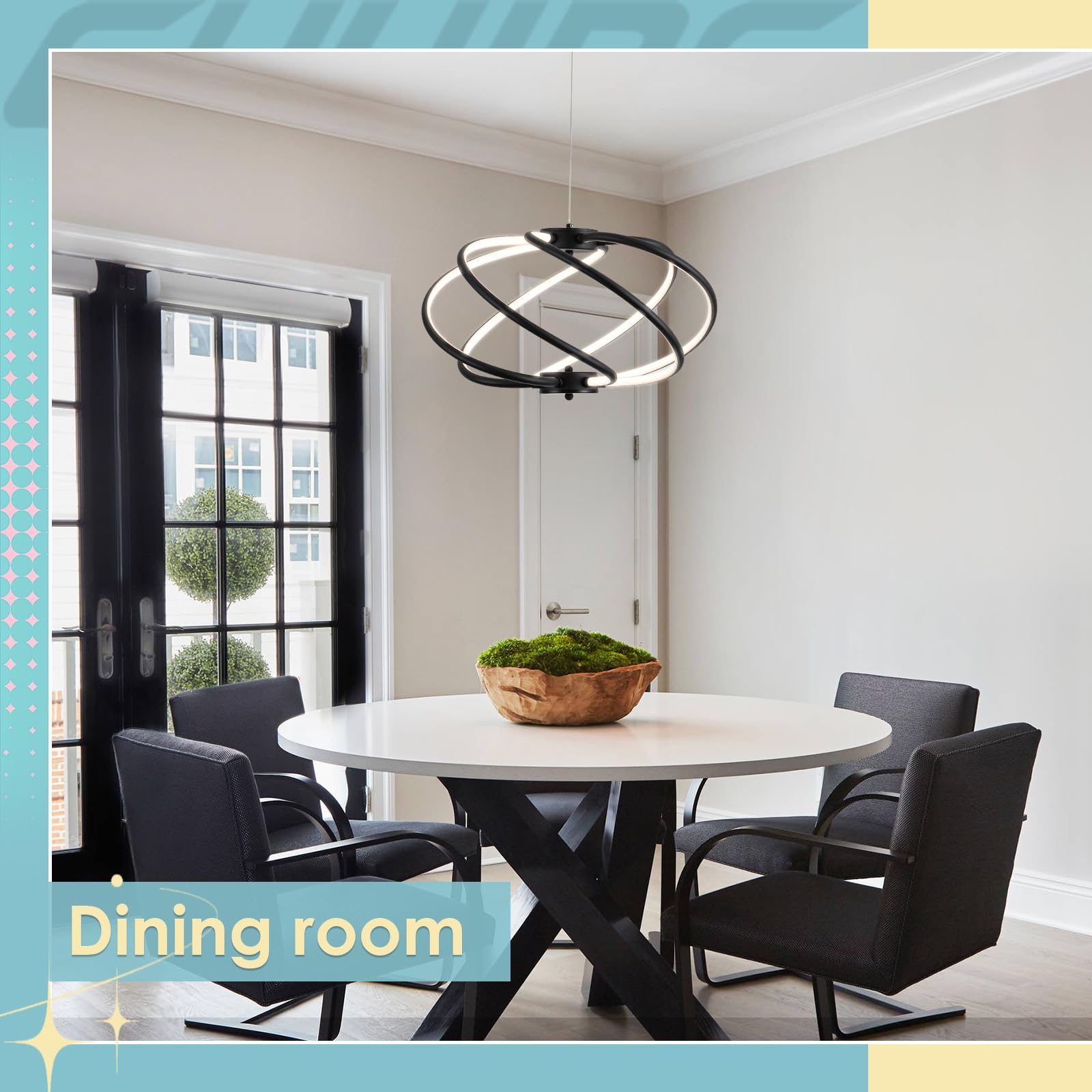 Chying Modern Black Chandelier Led Chandeliers Dining Room 3000K-6000K Dimmable Pendant Light Contemporary Ceiling Chandelier Li