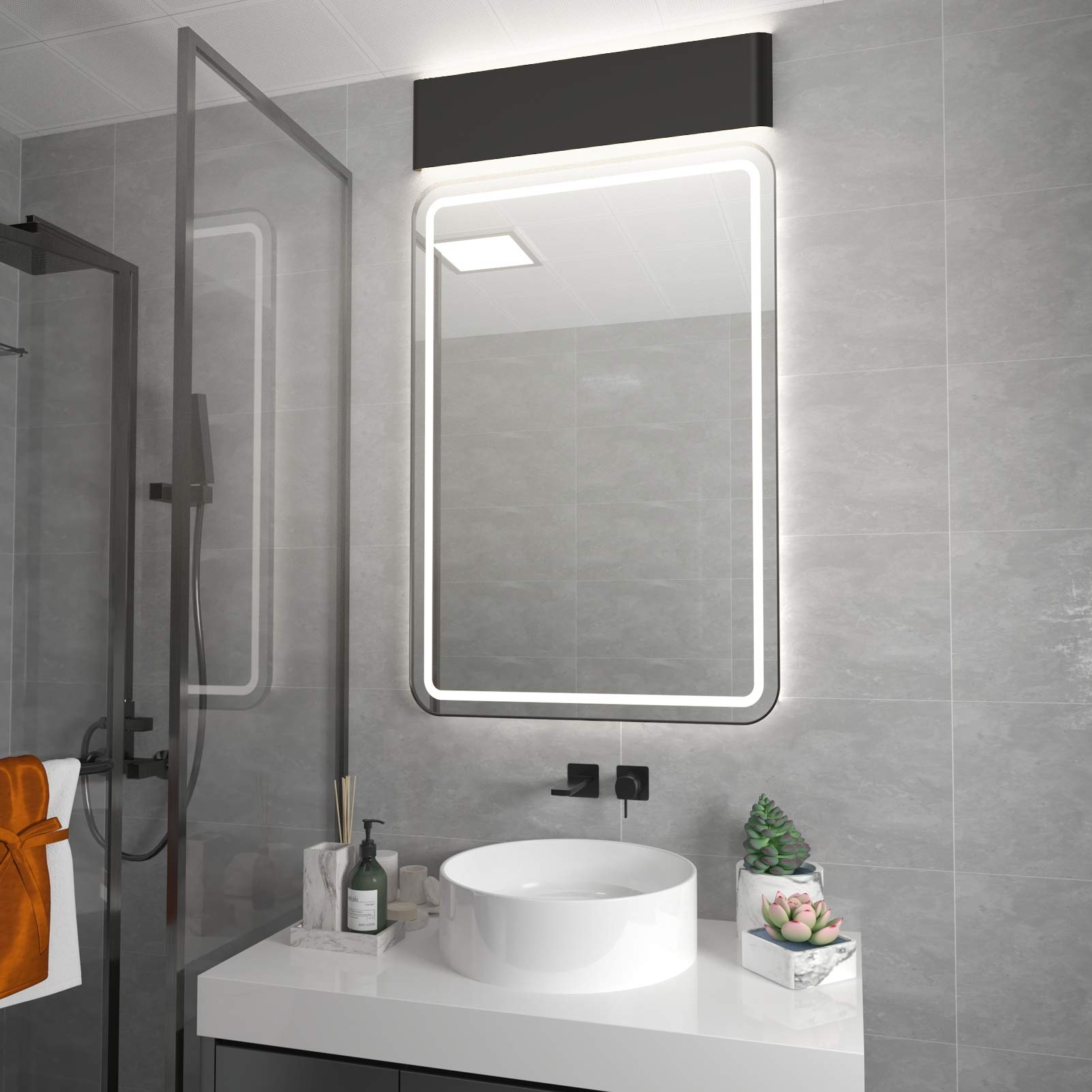 Aipsun 24In/20W Matte Black Modern Vanity Light Up And Down Led Vanity Light For Bathroom Wall Lighting Fixtures (Cool White 500