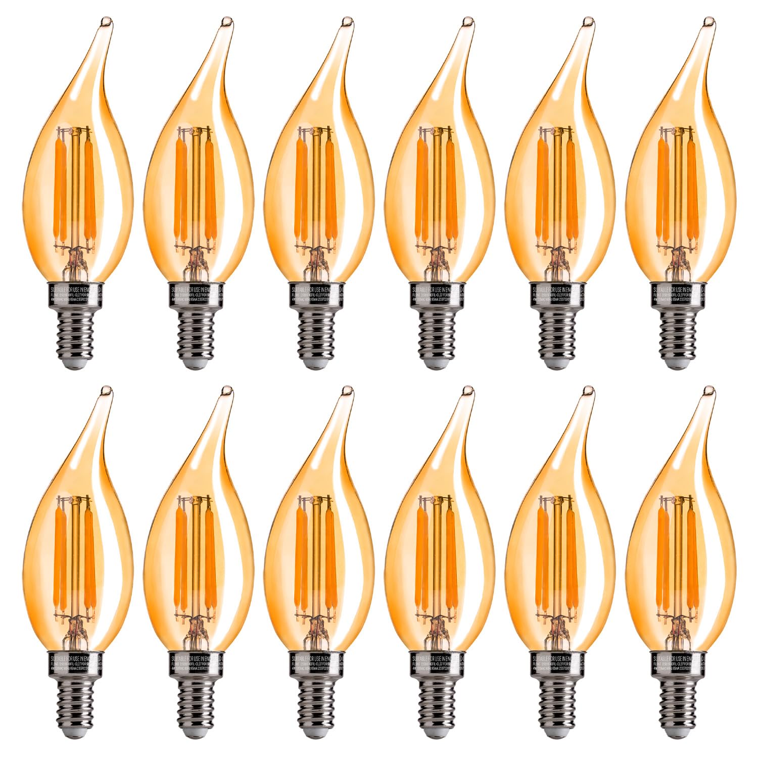 FLSNT LED Chandelier Light Bulbs, Dimmable Candelabra, 40W Equivalent, 2200K Warm White, Amber Glass, 12 Pack