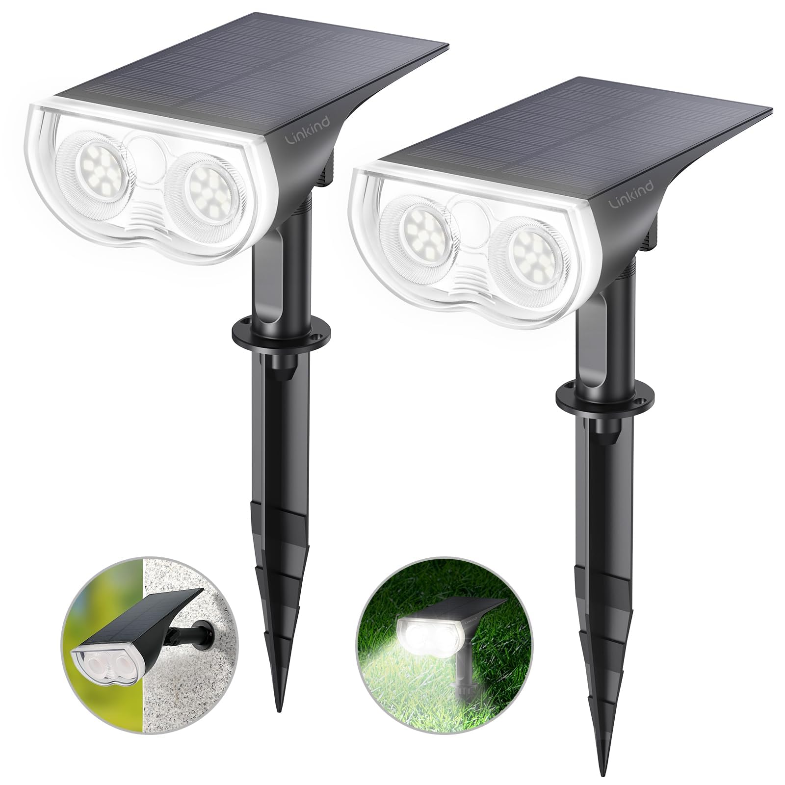 Linkind StarRay Solar Spot Lights, 16 LEDs, IP67 Waterproof, Dusk-to-Dawn, 2 Pack, Daylight, Model LL3700