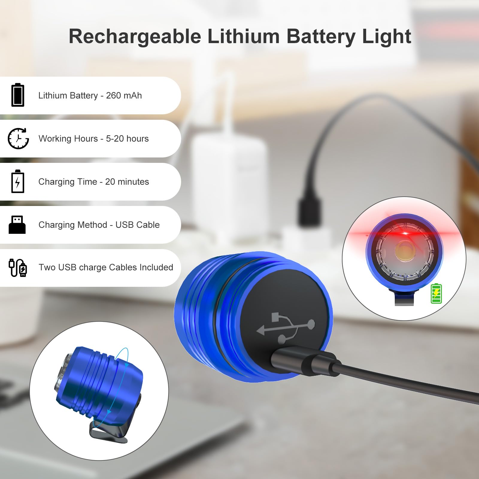 AUKSKY Rechargeable Headlights for Shoes, Adjustable Light, Blue, Croc Light, 1.42*1.12*1.34in