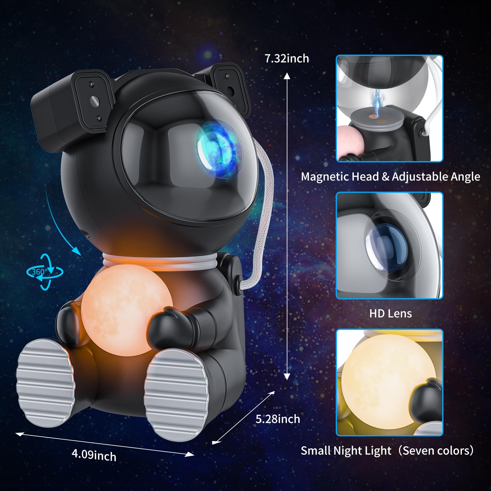 Cayclay Astronaut Galaxy Projector, Star Projector With Timer And Remote, Night Light With Moon Lamp, Led Nebula Lamp For Kids Adults, Room Decor Gift (Black)