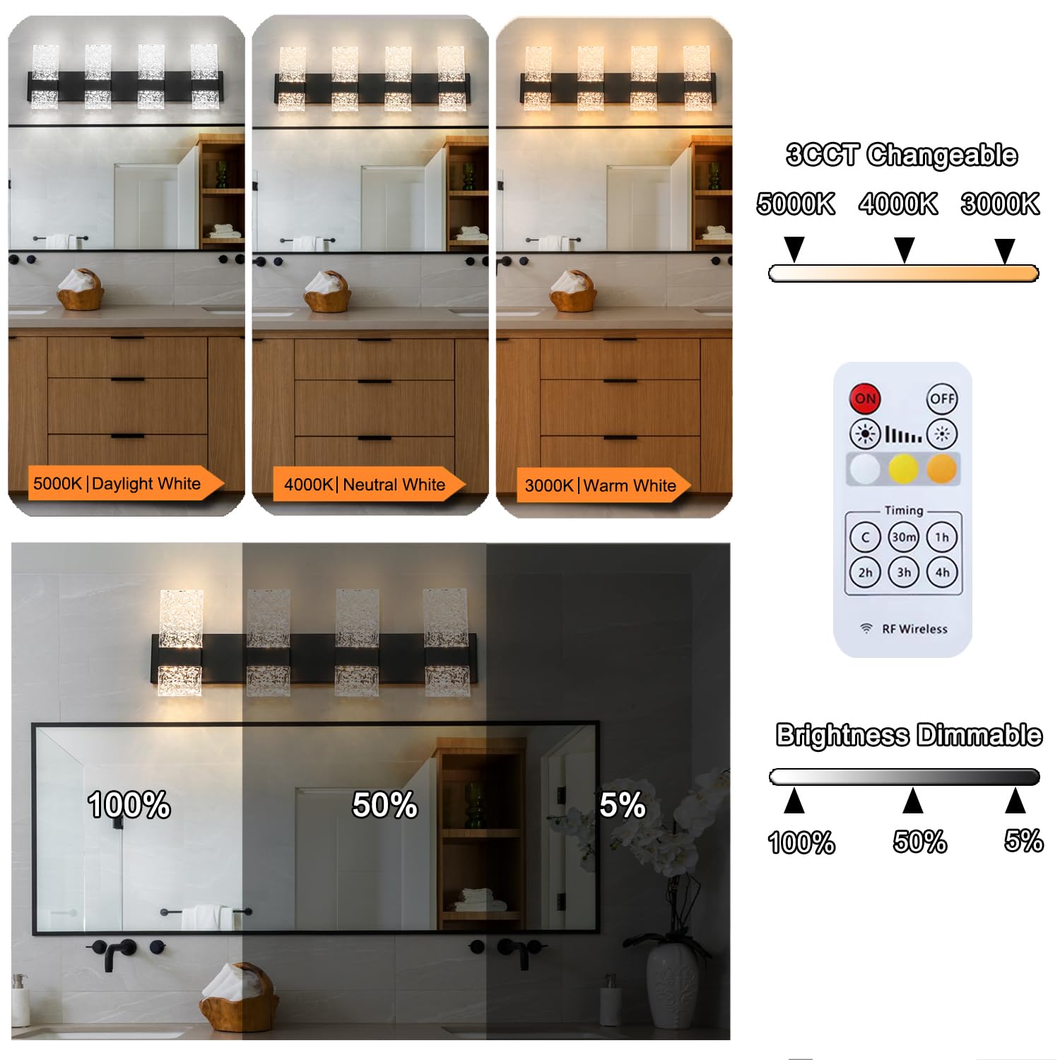 Modern Matte Black 8-Lights Bathroom Vanity Light  Eleglant Led Bathroom Light Fixtures Over Mirror  Dimmable Acrylic Shade Wall Lighting Fixtures  Hardwired Wall Light(H9.25In  L28.35In)