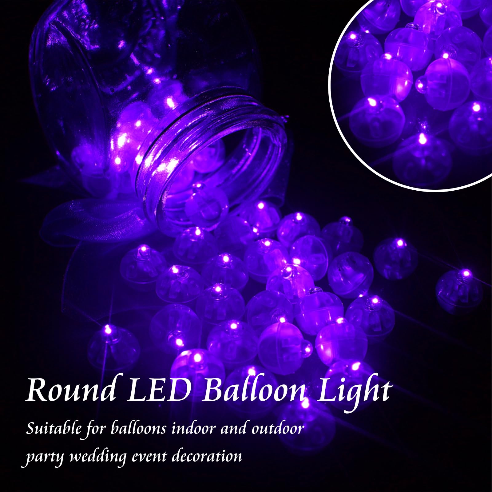 chzk Mini LED Balloon Lights, Multicolor, Long Standby Time, 100 PCS, Purple, Model A01-Mini