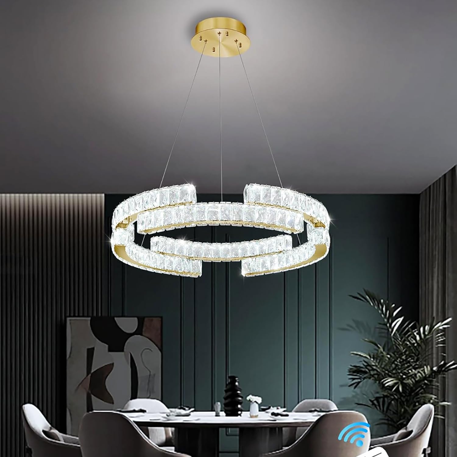 Idequy D40''+D27.5''+D15.7'' Modern Gold 3 Ring Crystal Chandeliers For Living Room Crystal Pendant Light Foyer Entrance Led Dim