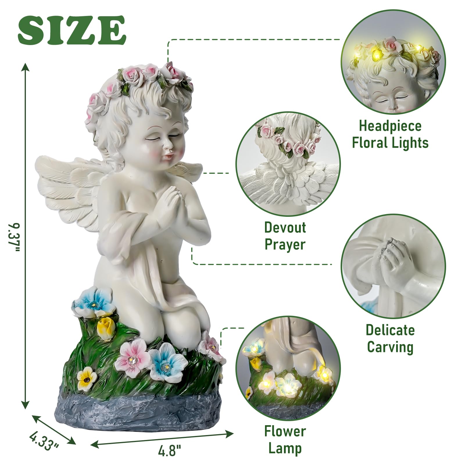 Pohabery Angel Garden Decor Solar Angel Figurines With Flower Lights Birthday Gifts For Women Angel Statue For Patio Lawn Yard Balcony Home Decor