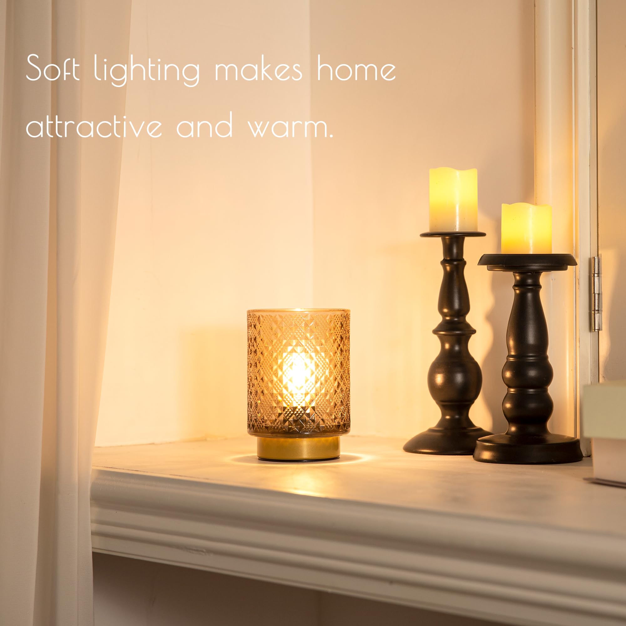 Lusharbor Battery Operated Lamp With Timer, Small Table Lamp With Led Bulb, Glass Cordless Lamps Bedside Battery Operated Lamp F