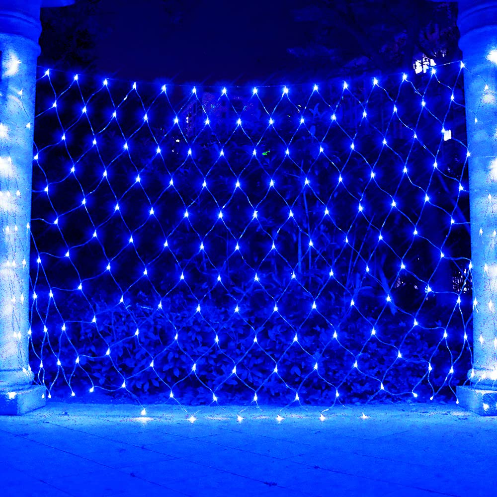 Vicila Net Light Christmas Lights Blue  240Led Timer Tree Mesh Lights Outdoor Plug In Hanging String Lights For Xmas  Halloween  Garden  Walkway  Bushes Decor-9.8Ft X 6.6Ft(Blue)