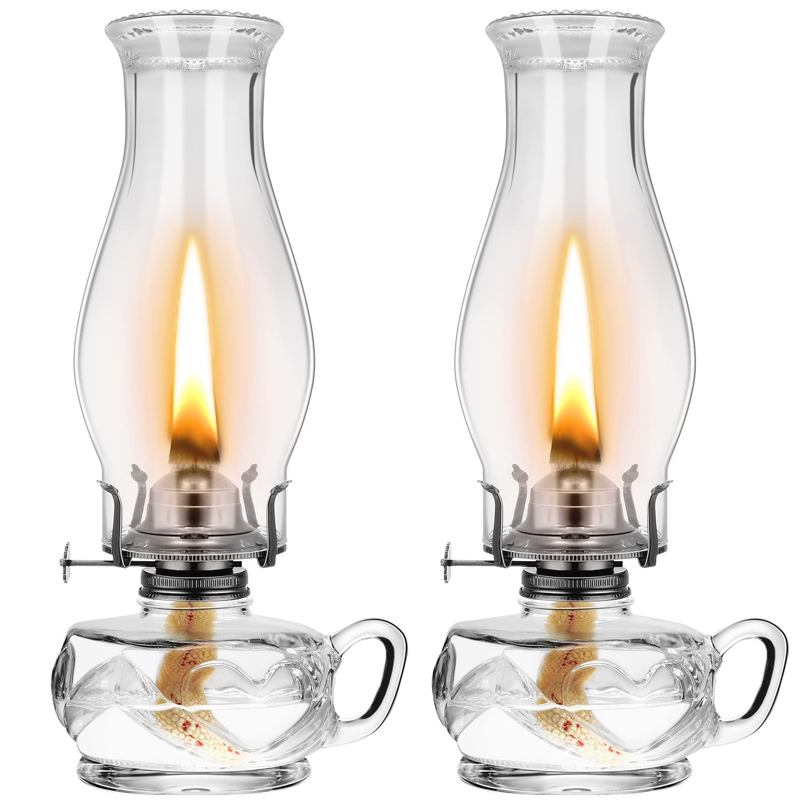 Yahenda 2 Pcs Chamber Oil Lamp Classic Kerosene Lantern Vintage Oil Lamp for Indoor Use Decorative Antique Clear Hurricane Lantern with Adjustable Fire Wick for Home Tabletop Decor,12.6 Inch Height