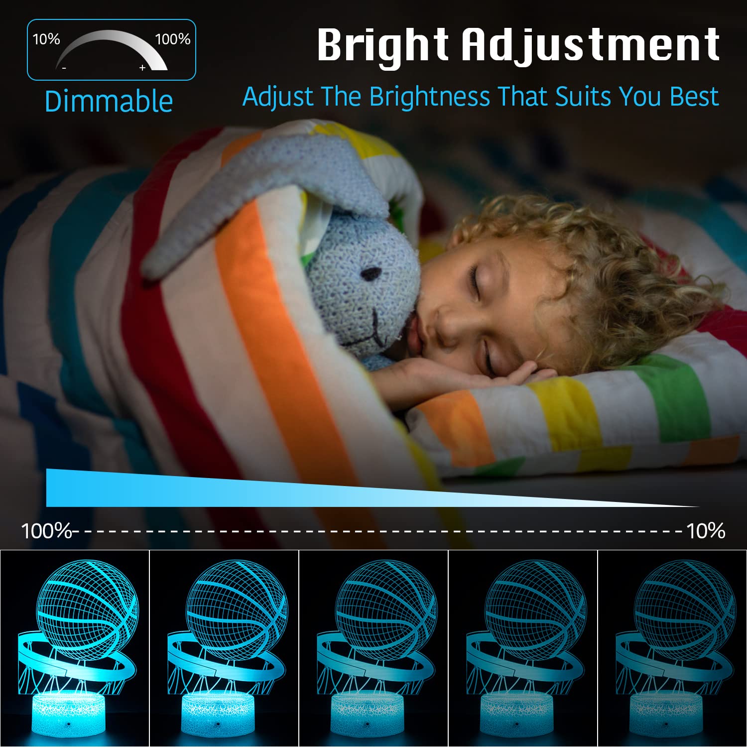 Lmgy Basketball Night Light,3D Illusion Led Lamp, 16 Colors Dimmable With Remote Control Smart Touch, Best Christmas Birthday Gift For 3,4,5,6,7,8 Year Old Boy Girl Kids,Suitable For Basketball Fans