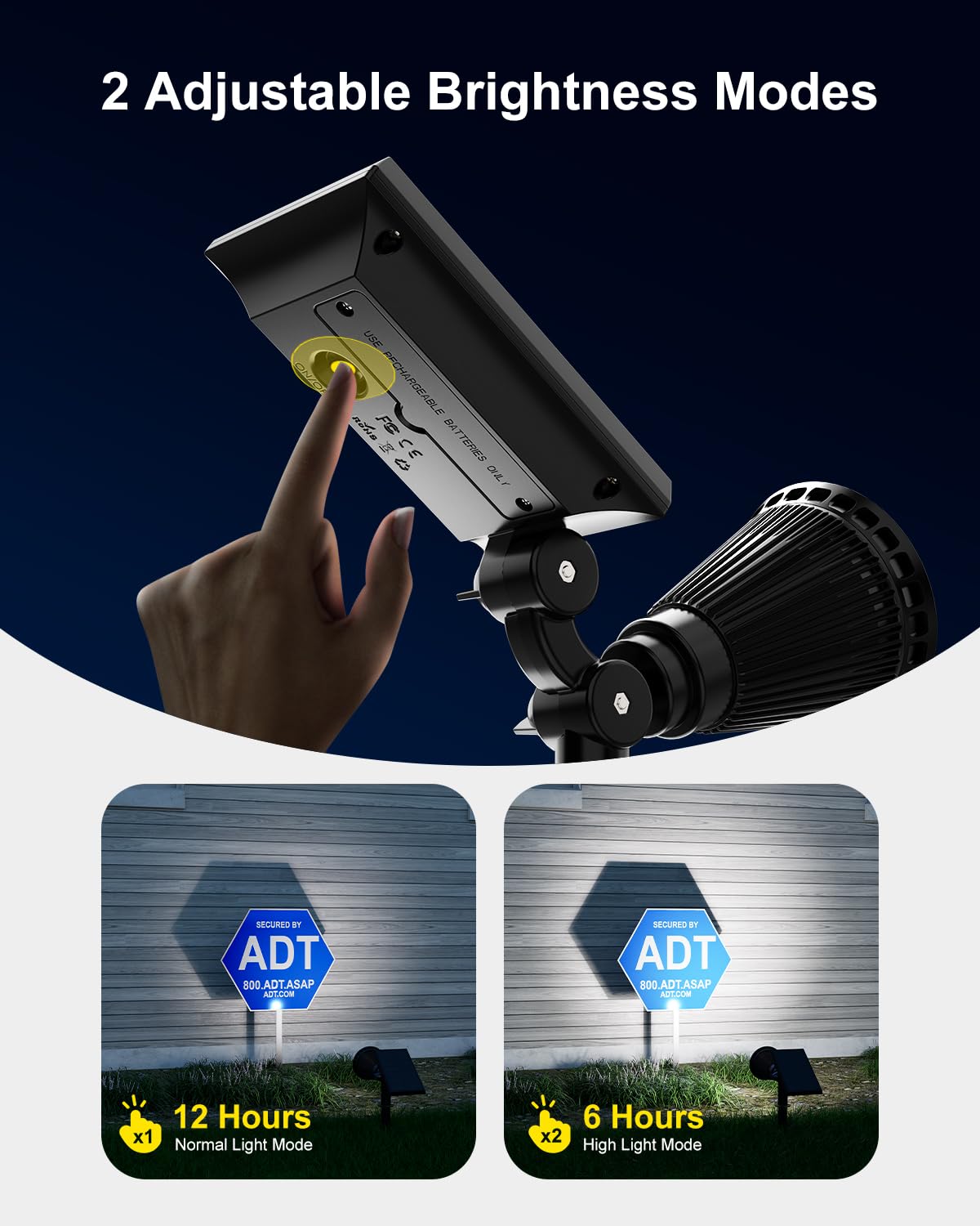 FALOVE Solar Lights 2-in-1 Waterproof 4 LED Spotlight Auto On/Off for Patio Deck Yard Garden Driveway Pool Area 2 Pack