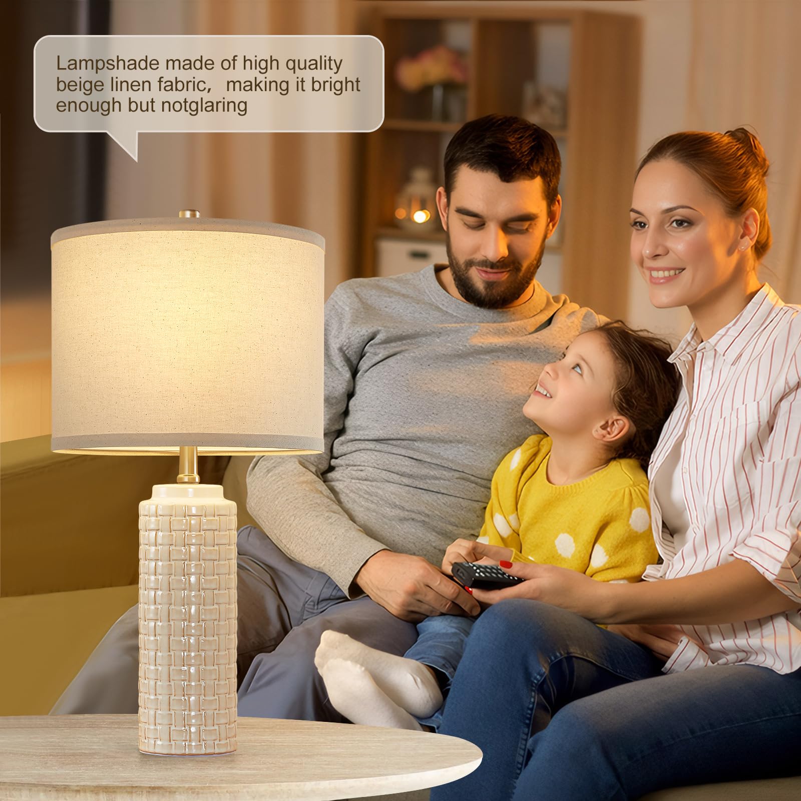 Luvkczc Ceramic Bedside Lamp Set of 2, 24.8in, Off-White, Energy Efficient, 3 Color Temperatures, Model 120
