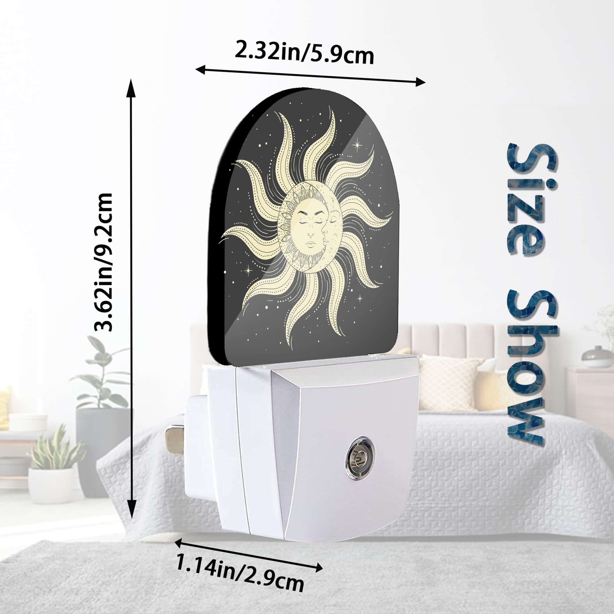 Axxitude Moon Star Sun Night Lights Plug Into Wall For Girls Boys Room,Night Light Led Lamp Dusk To Dawn Sensor Round Lamp For B