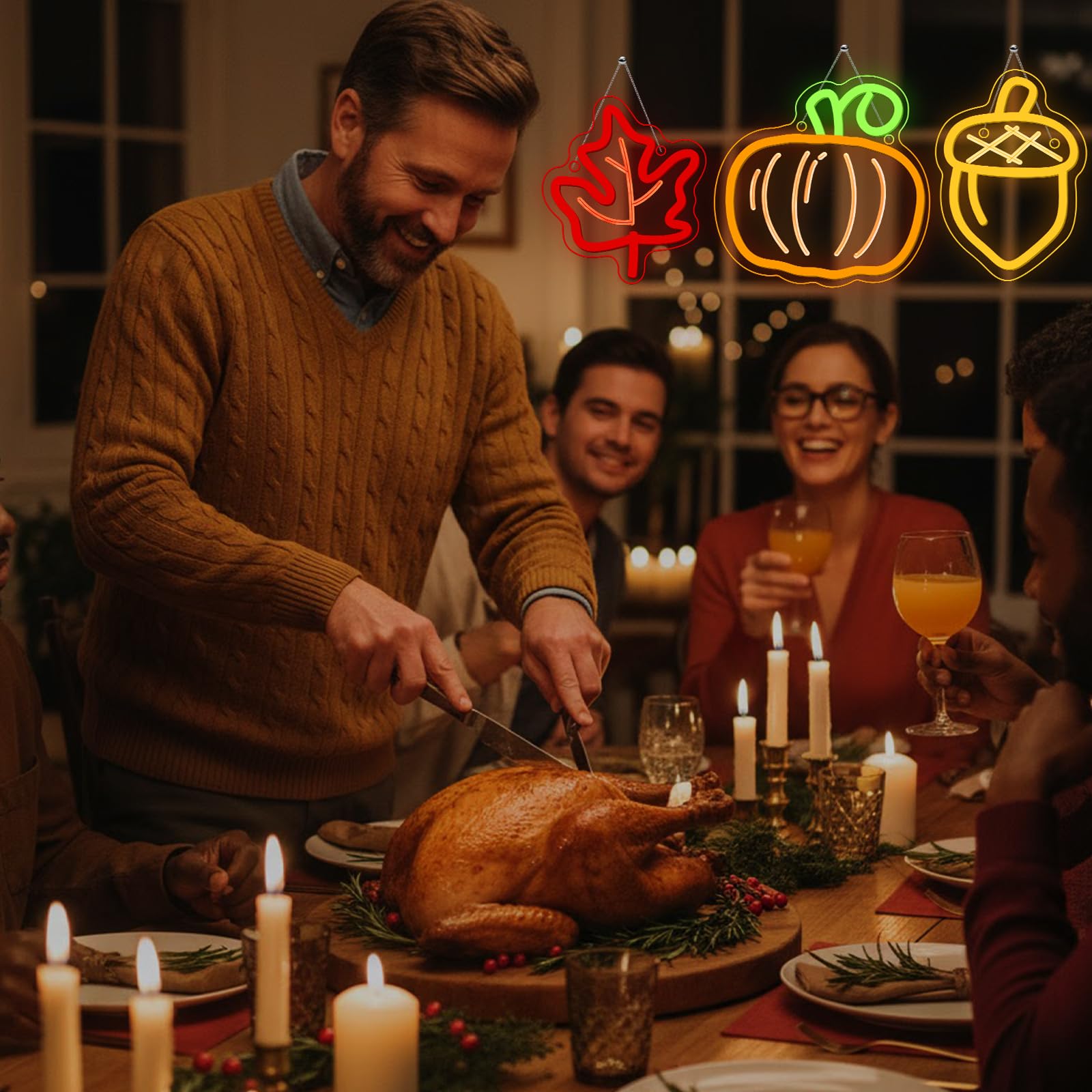 Cute Thanksgiving Harvest Neon Sign Acorn Maple Leaf Pumpkin Led Wall Lights Indoor Thanksgiving Neon Light Usb Charged Fall Decor Ideas For Teen Room Men Cave In Fall Fest Party