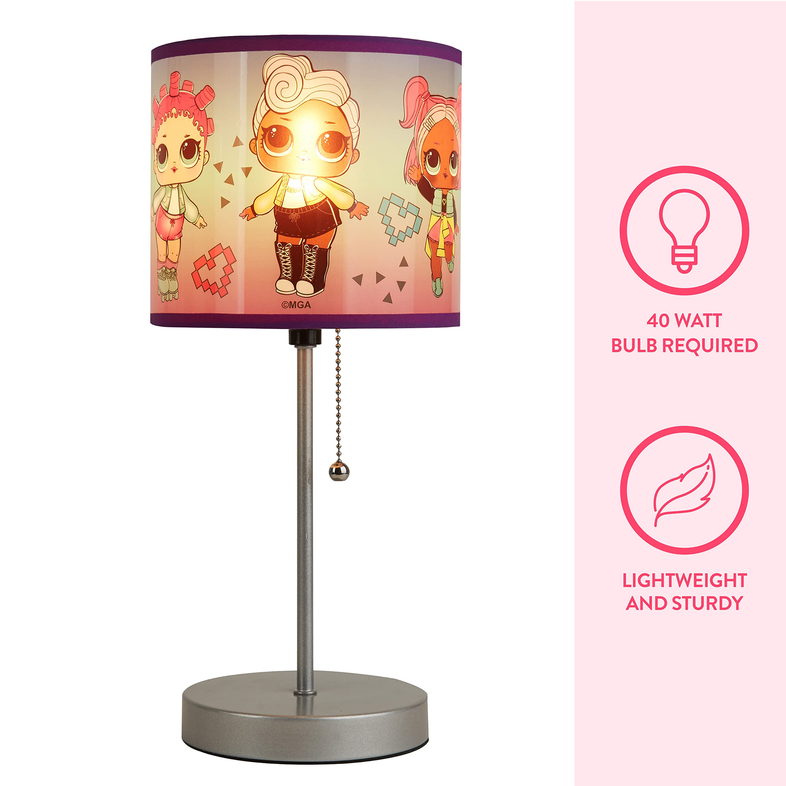 Idea Nuova LOL Surprise Kids Lamp, Decorative Pull Chain Table Light, Plastic Shade, Themed Design, Model B07R6V22DB