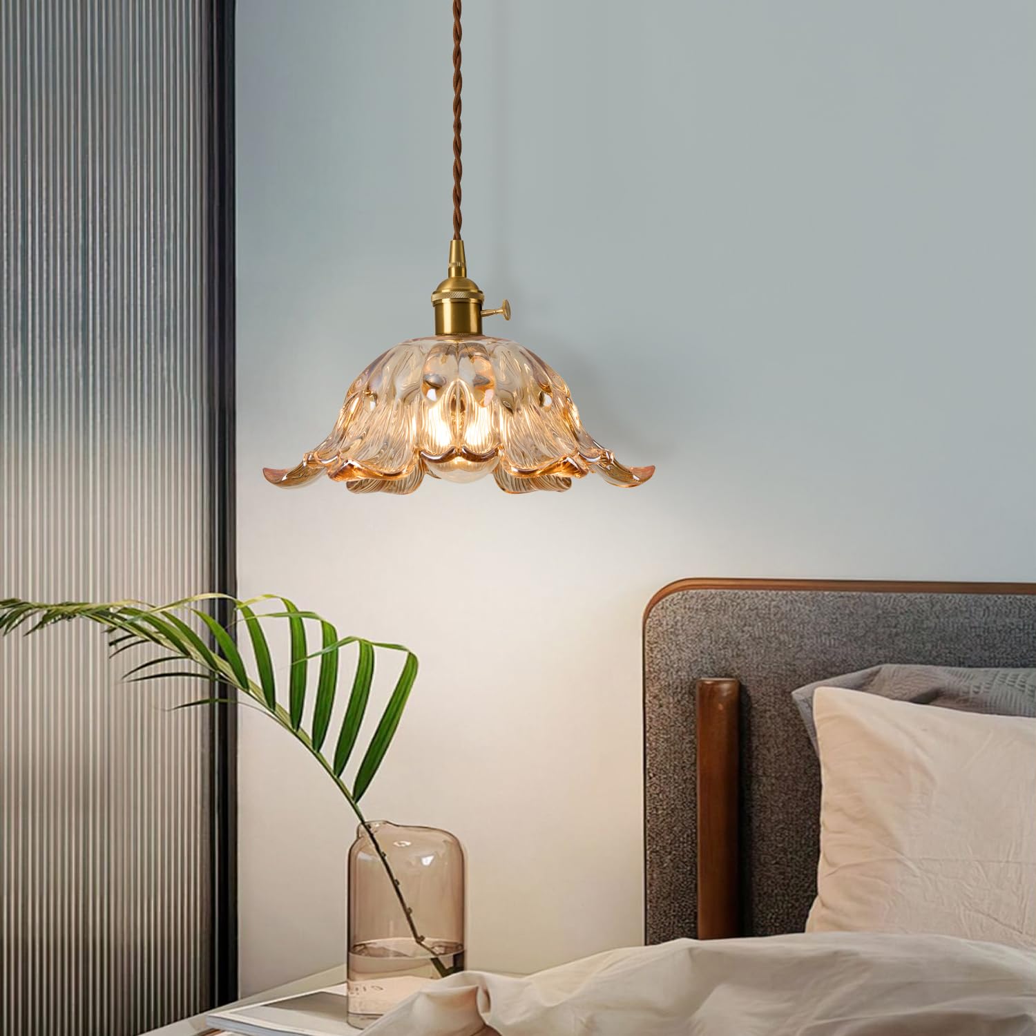 2 Pcs/Package Vintage Glass Pendant Light Fixtures,Amber Small Modern Chandelier,Champagne Gold Kitchen Pendant Light Over Islan