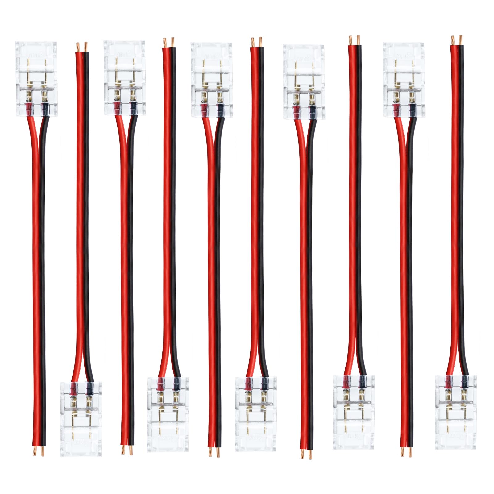 Lightingwill Led Connectors 2Pin 8Mm, 10 Pcs Pigtail Connector Transparent Solderless, Led Tape Light Connector 2 Conductor For Cob/Smd 2835 3528 Single Color Led Strips