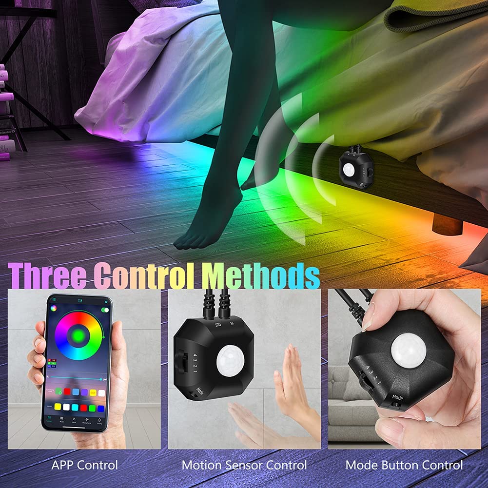 HUEMIHUI Motion Sensor LED Light Strips, 2x9.8ft, RGB, Dimmable, USB, Black, Model 9f9c8e81-30d