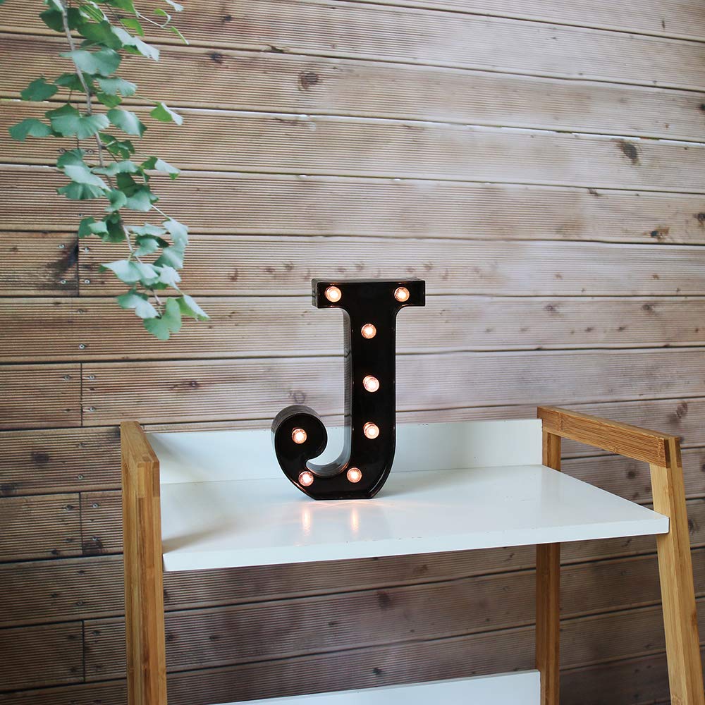 OYCBUZO Light Up Black Alphabet Marquee Letter J Sign, LED Plastic Night Light for Home Bar Wedding Party Decoration, Model MDLP-BL-09