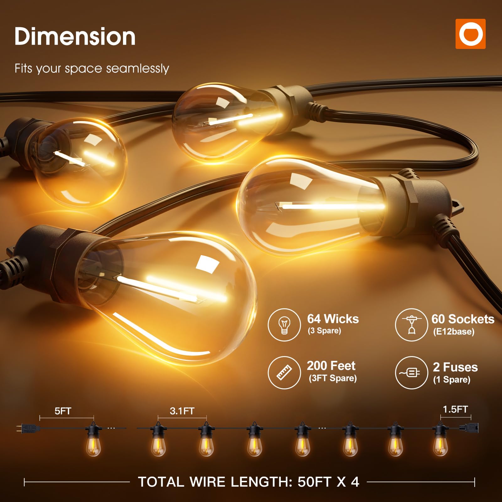 addlon LED Outdoor String Lights, 200FT with Shatterproof Bulbs, Heavy-Duty Weatherproof, Black, 4-Pack