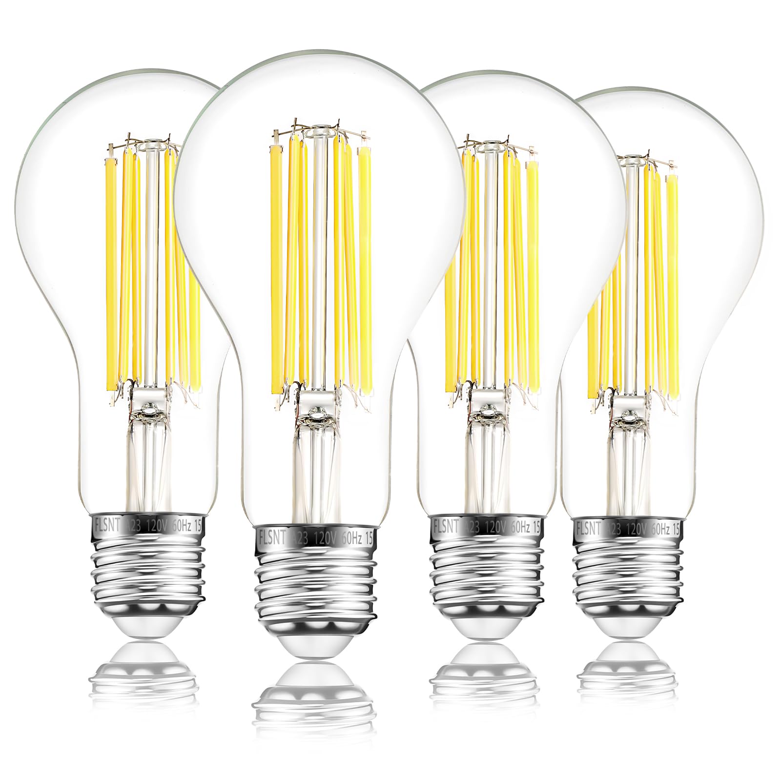 Flsnt 200W Equivalent A23 Led Light Bulbs, Efficient 17W, 3010Lumens, 5000K Daylight, Cri82, E26 Medium Base, Clear Glass, 4 Pac