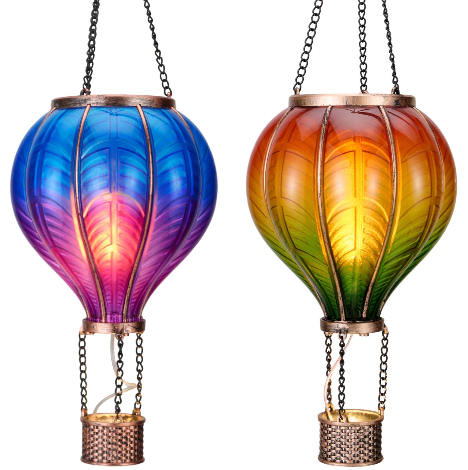 TERESA'S COLLECTIONS 2 Pack Hanging Solar Lantern Outdoor Garden Decor for Valentine ,Waterproof Plastic Hot Air Balloon Orange 